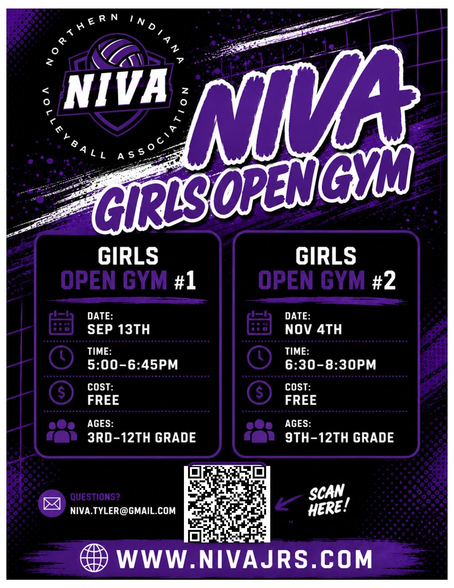 NIVA Girls open gym. Click to register