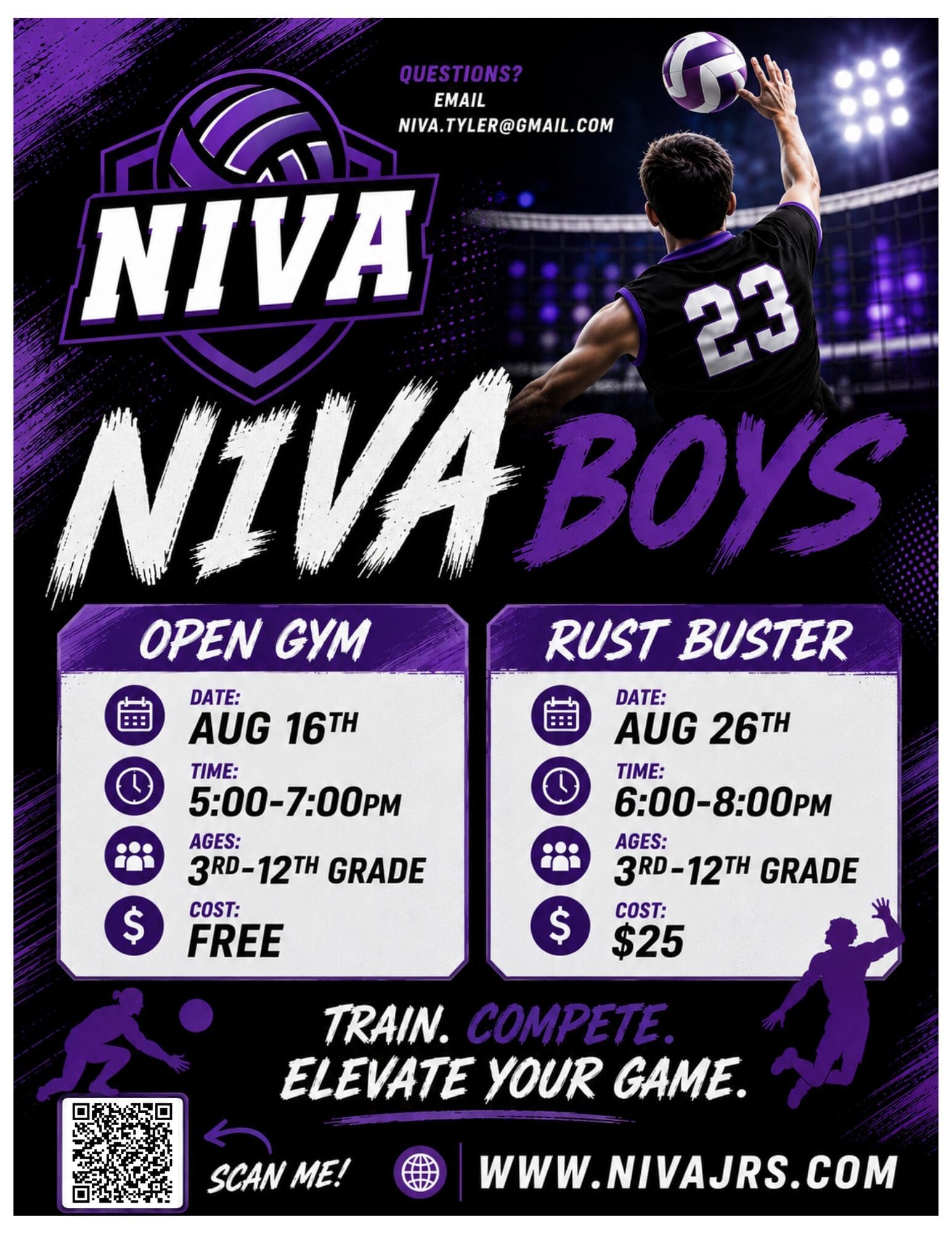 NIVA Boys open gym and rust buster. Click to register